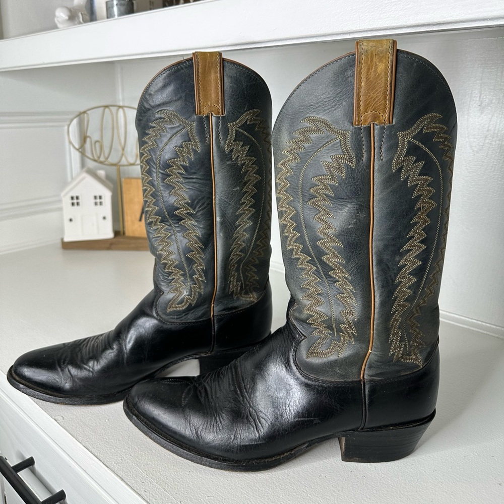 **SOLD**Vintage Justin Men’s 9D Black Leather Cowboy Boots Made in USA Classic - Picture 1 of 9
